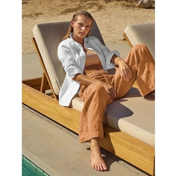 NWOT Athleta Cabo Linen Wide Leg Pants Brown Orange 16 - Picture 2 of 7